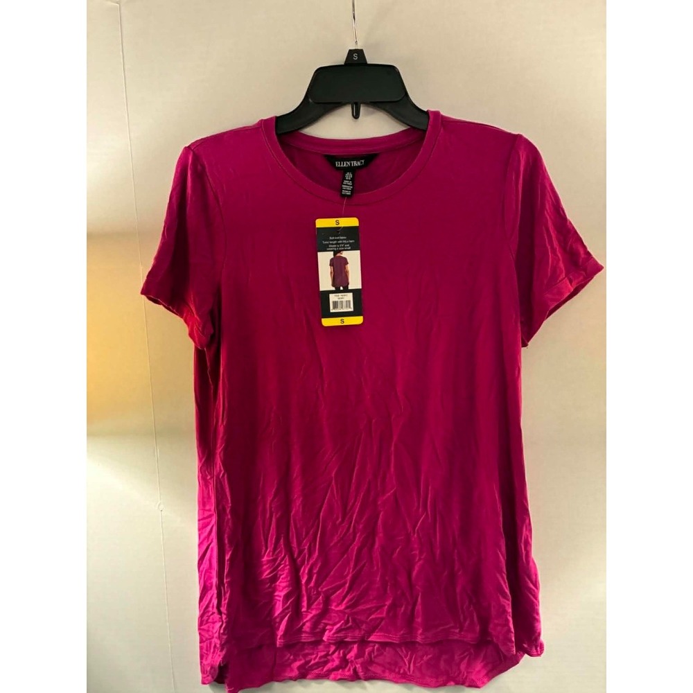 Ellen Tracy Womens Berry Pink Short Sleeve High-Low Tunic Top Tee Size Small